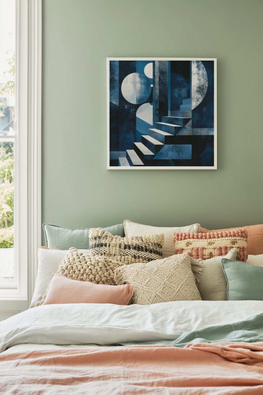 Grafikdesign Poster Treppe abstrakt blau weiß