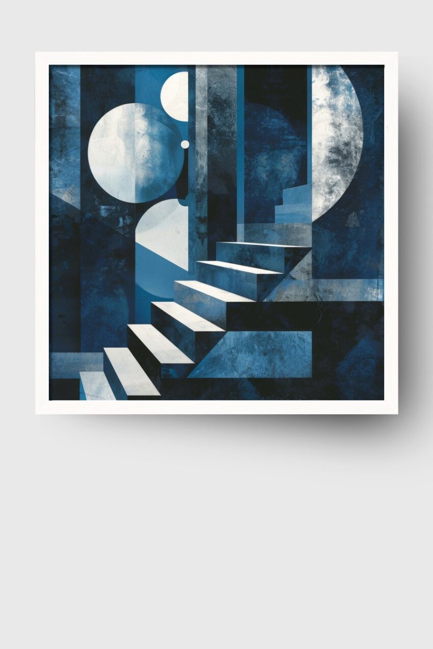 Grafikdesign Poster Treppe abstrakt blau weiß