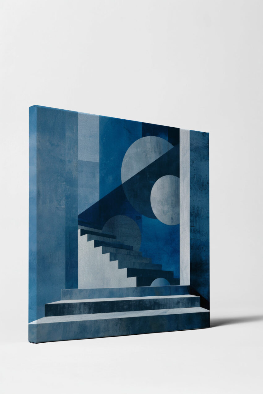 Digitale Kunst Poster Treppe minimalistisch blau weiß