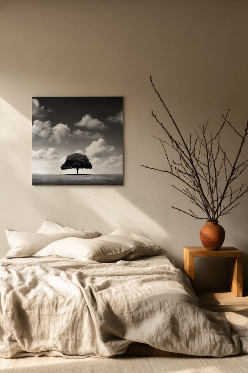 Fotografie Poster Baum Einzelstück schwarz-weiß minimalistisch