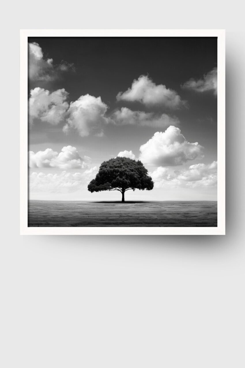 Fotografie Poster Baum Einzelstück schwarz-weiß minimalistisch