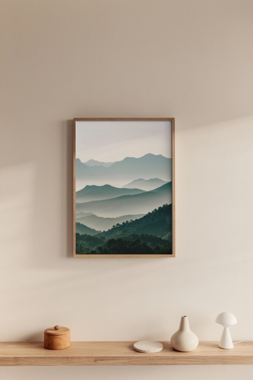 Fotografie Poster Bergkette Nebel grau grün ruhig