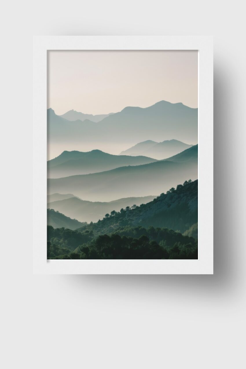 Fotografie Poster Bergkette Nebel grau grün ruhig