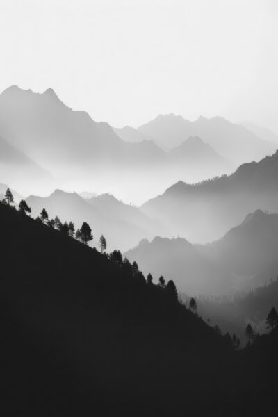Berge Nebel Silhouette Leinwandbild