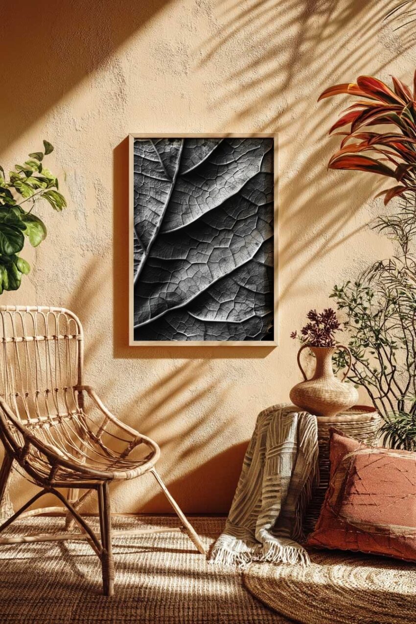 Fotografie Poster Blattstruktur schwarz-weiß Makro