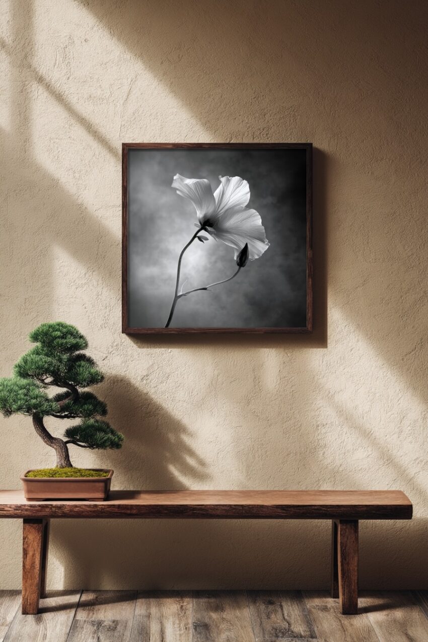 Fotografie Poster Hibiskus schwarz-weiß Gegenlicht Detail