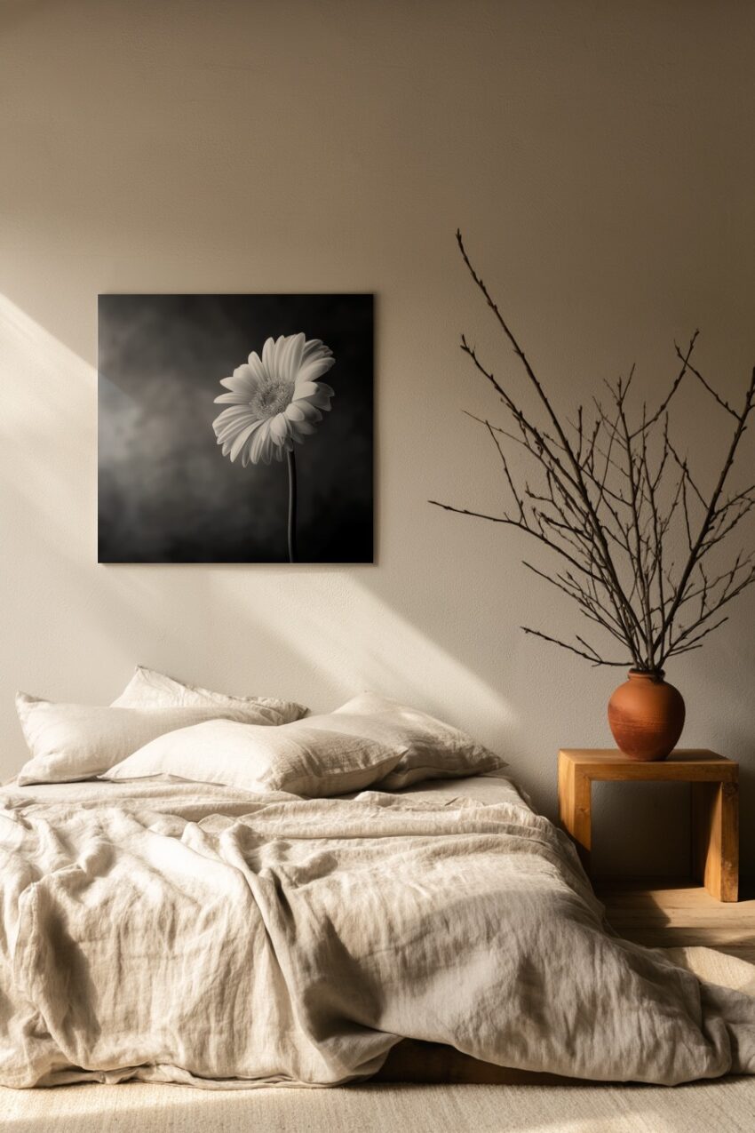 Fotografie Poster Gerbera schwarz-weiß Nahaufnahme minimalistisch