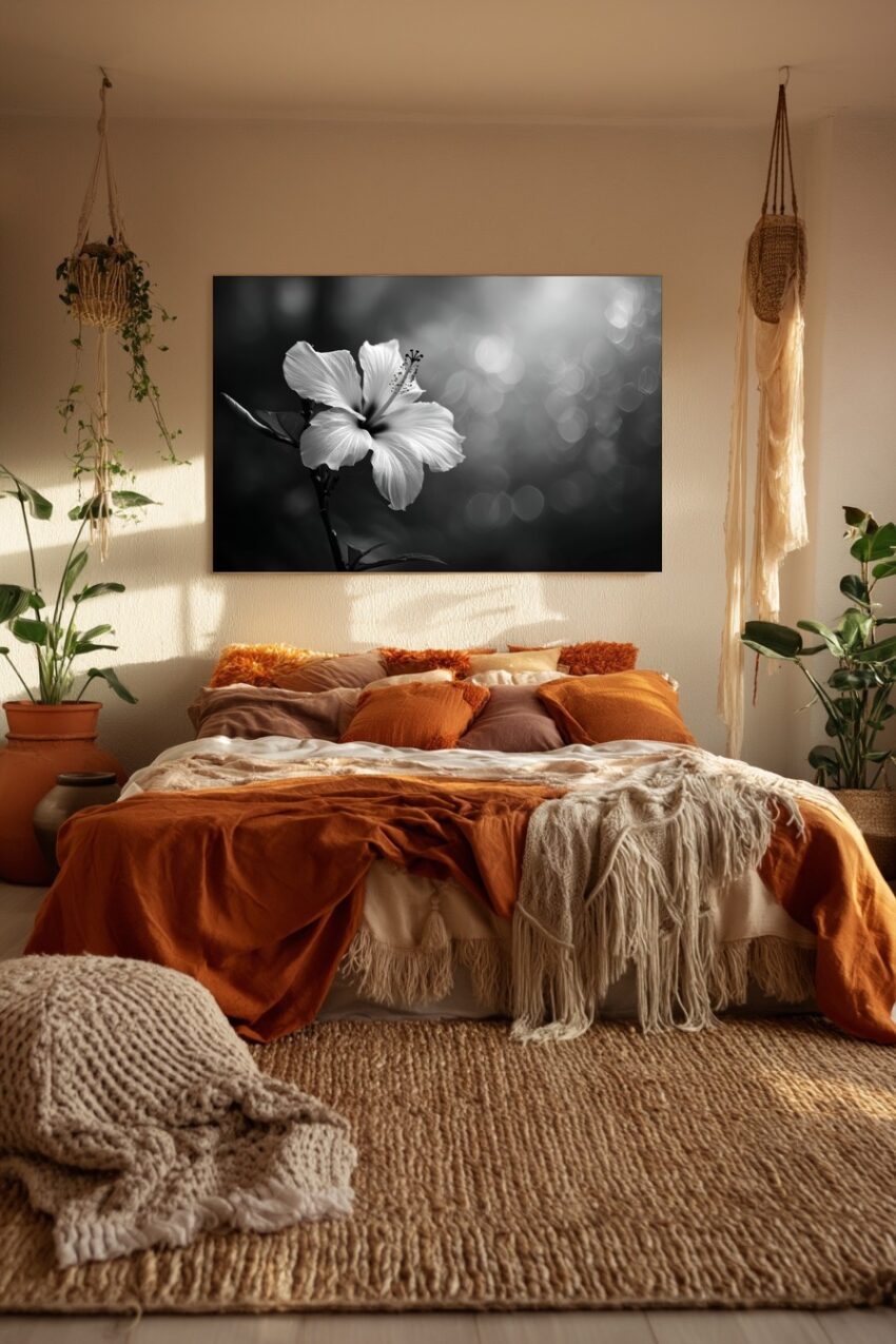 Fotografie Poster Hibiskus Blüte schwarz-weiß Detail