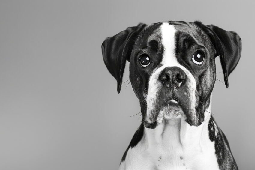 Fotografie Poster Boxer Hund schwarz-weiß nahaufnahme