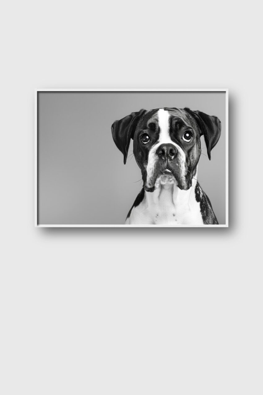 Fotografie Poster Boxer Hund schwarz-weiß nahaufnahme