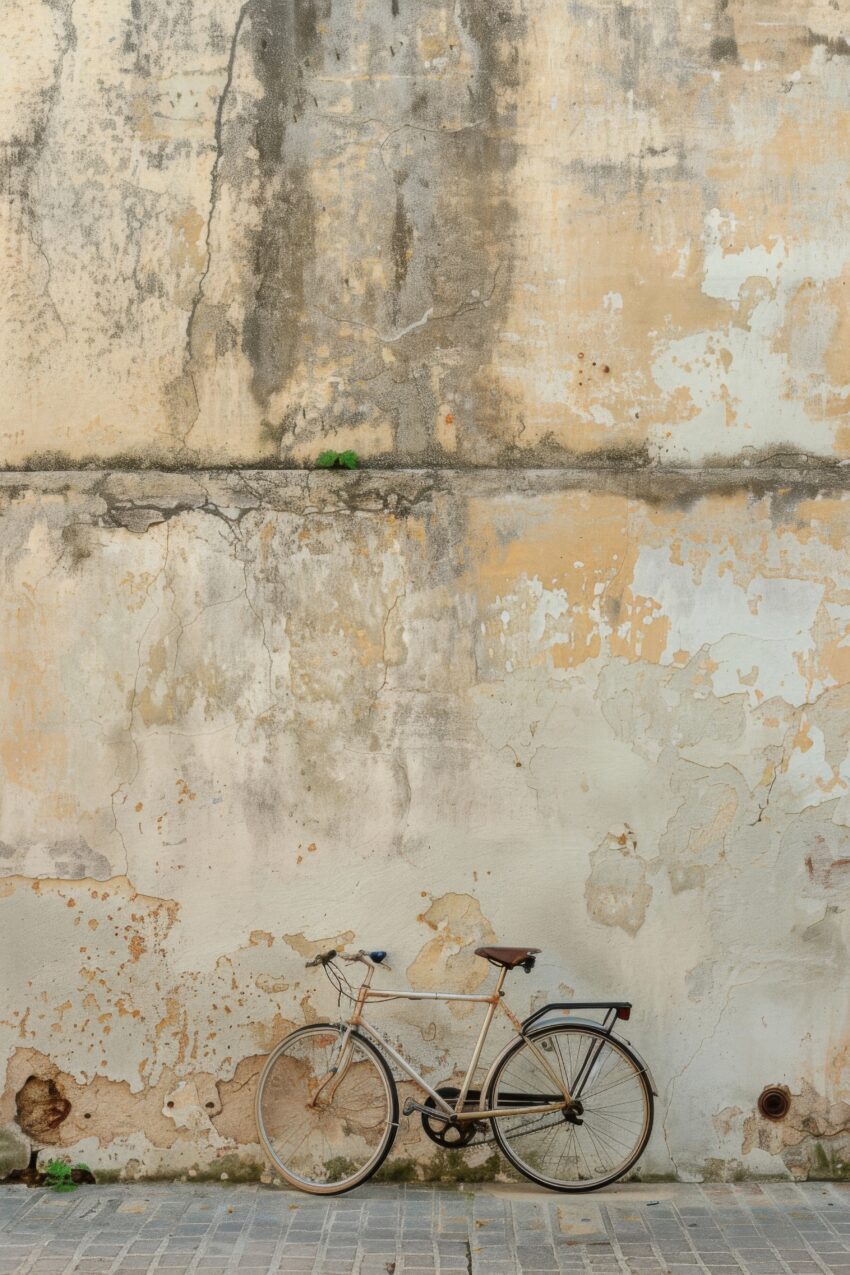 Fotografie Poster Fahrrad Wand alt verwittert beige grau