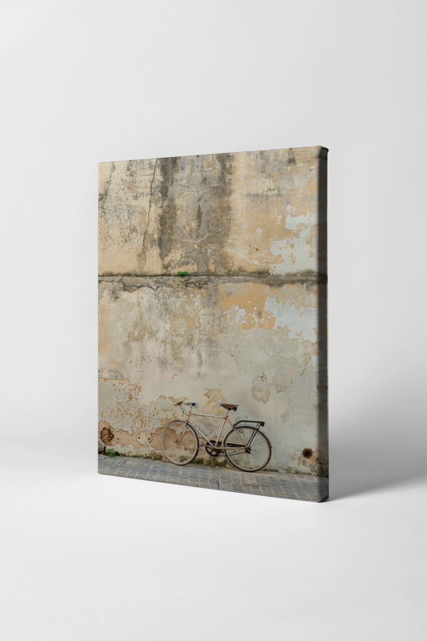 Fotografie Poster Fahrrad Wand alt verwittert beige grau