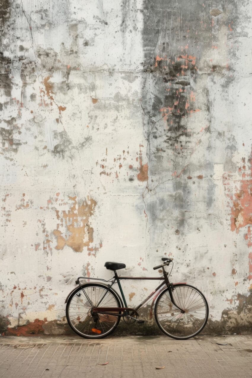 Fotografie Poster Fahrrad Wand verwittert urban grau braun