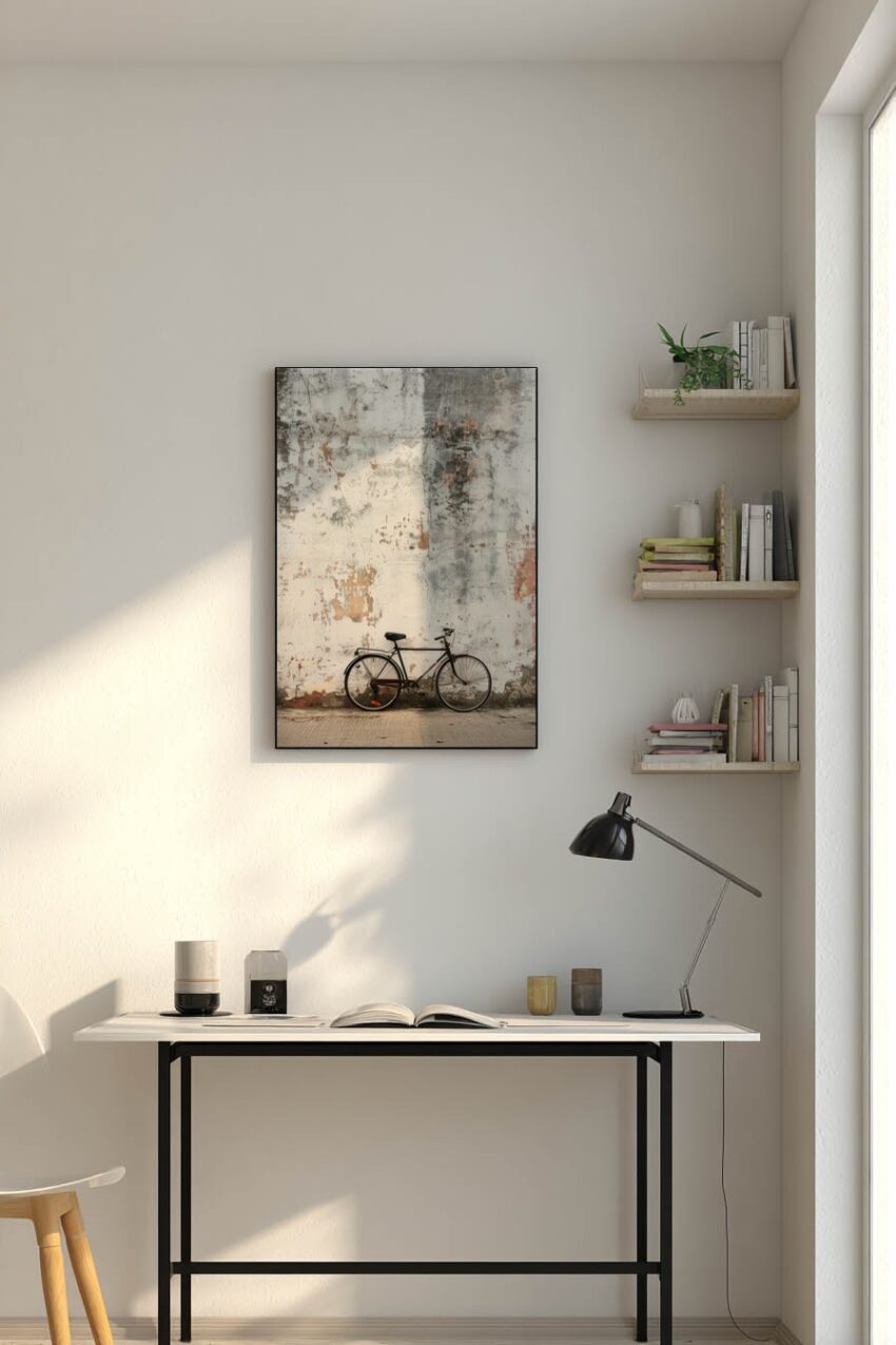 Fotografie Poster Fahrrad Wand verwittert urban grau braun