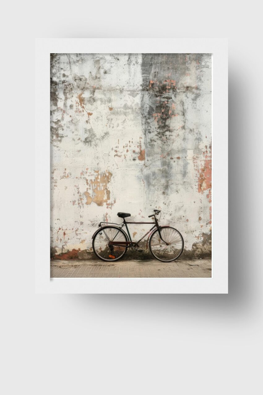 Fotografie Poster Fahrrad Wand verwittert urban grau braun