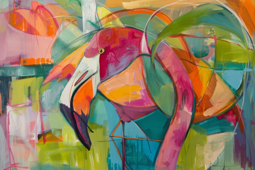 Abstrakt Poster Flamingo farbenfroh orange grün
