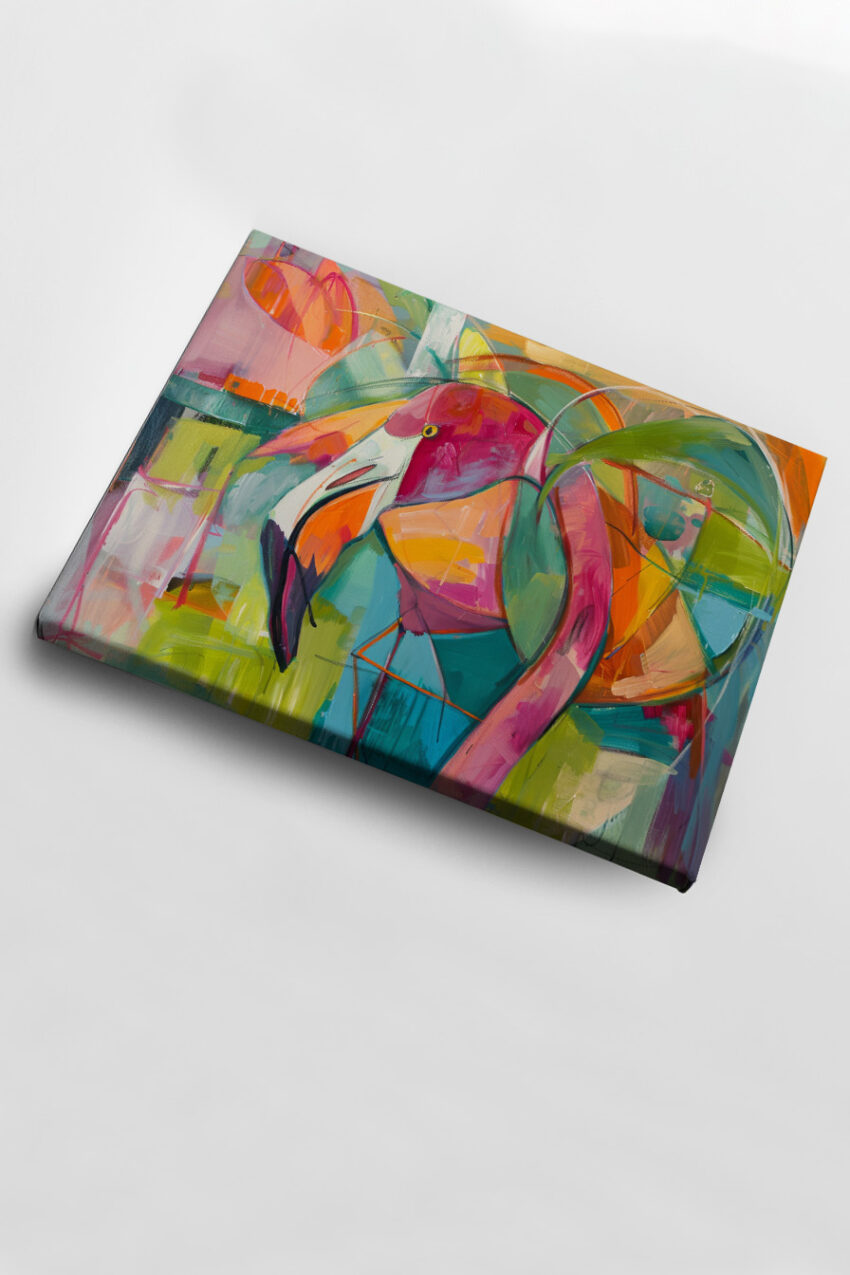 Abstrakt Poster Flamingo farbenfroh orange grün