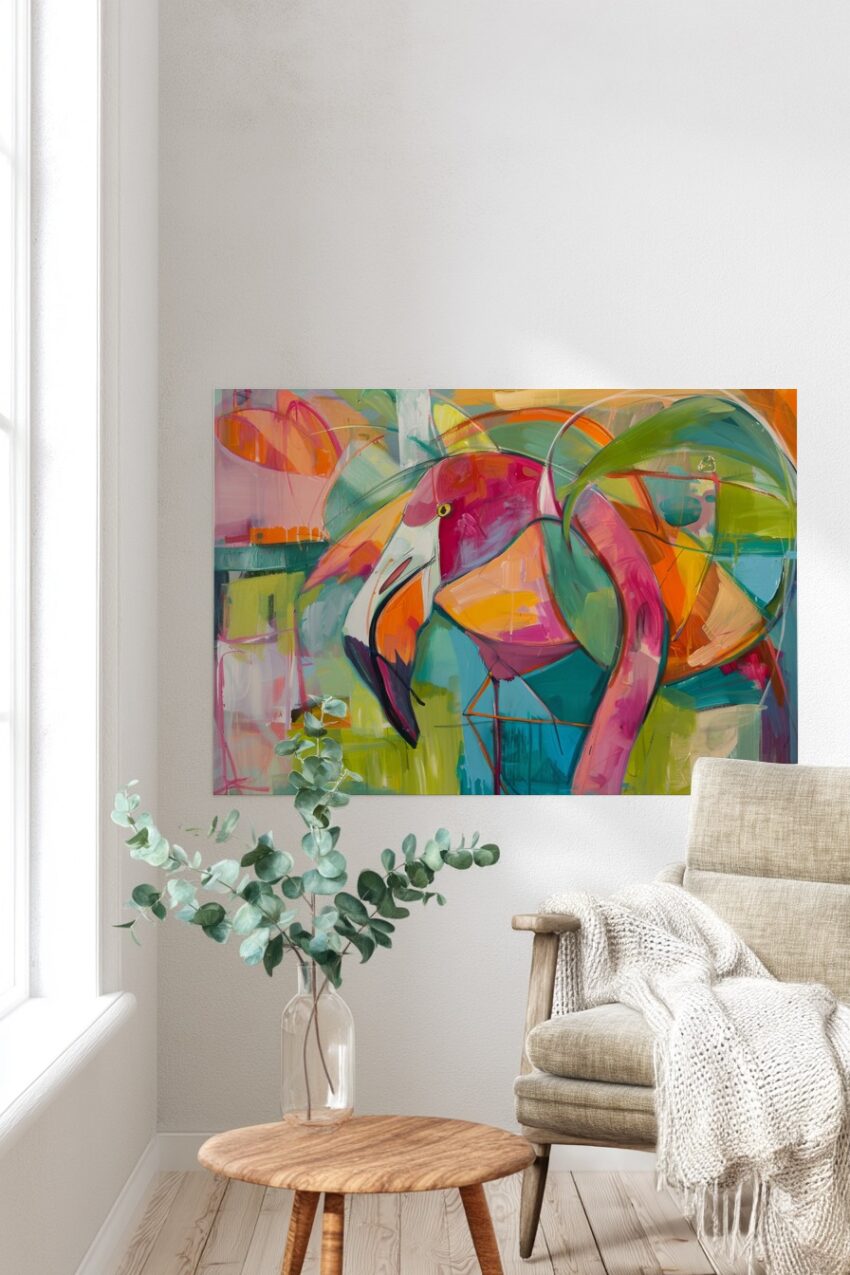 Abstrakt Poster Flamingo farbenfroh orange grün