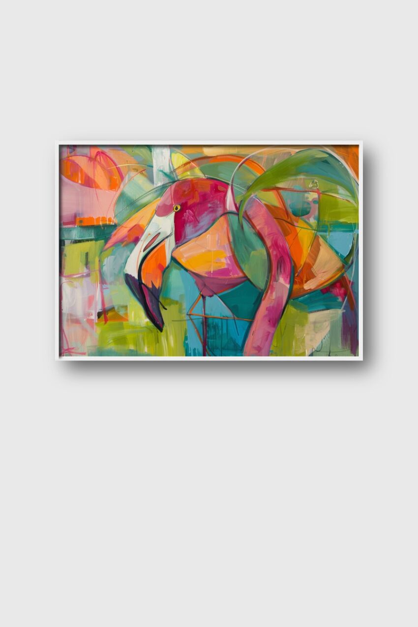 Abstrakt Poster Flamingo farbenfroh orange grün