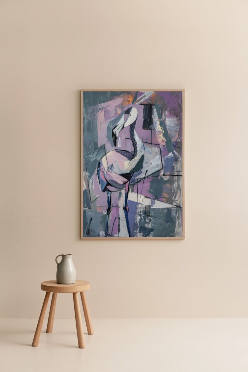 Abstrakt Poster Flamingo springbeine blau violett