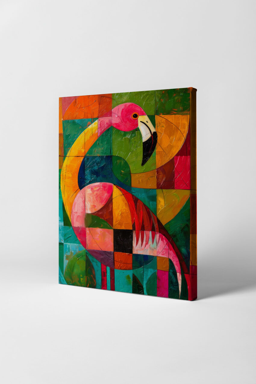 Kubistisch Poster Flamingo bunt farbig geometrisch