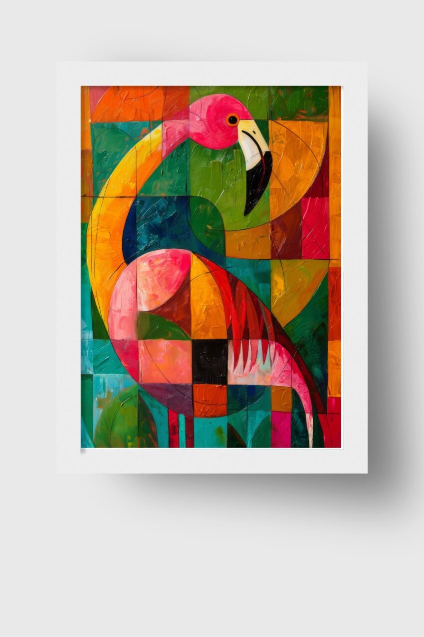Kubistisch Poster Flamingo bunt farbig geometrisch