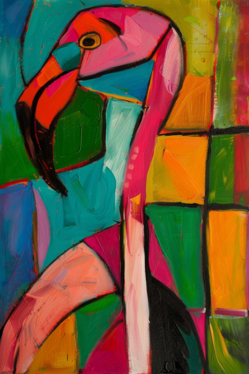 Digitale Kunst Poster Flamingo Kopf farbig kräftig
