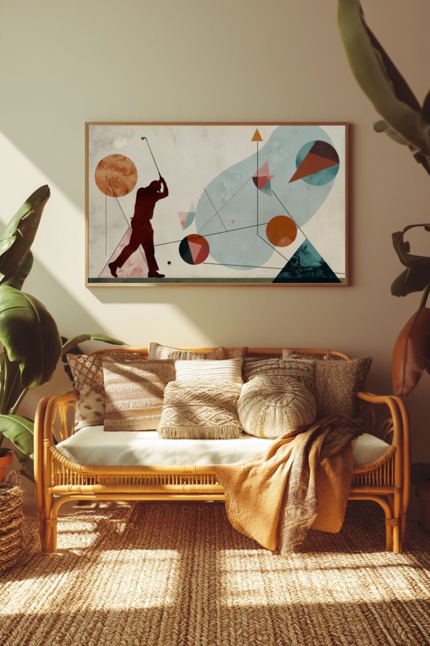 Abstrakt Poster Golfer schwarz rot geometrisch