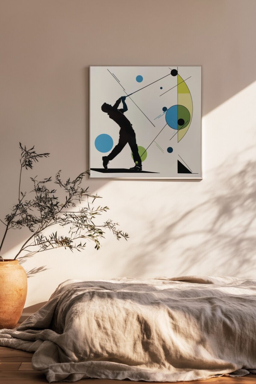 Grafik Poster Golfer Silhouette blau grün minimalistisch