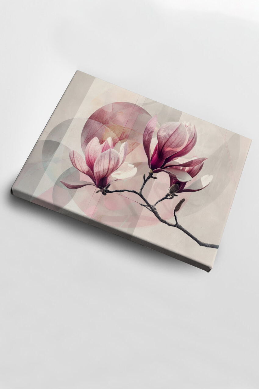 Illustration Poster Magnolie Zweig rosa filigran