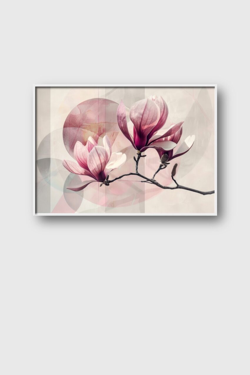 Illustration Poster Magnolie Zweig rosa filigran