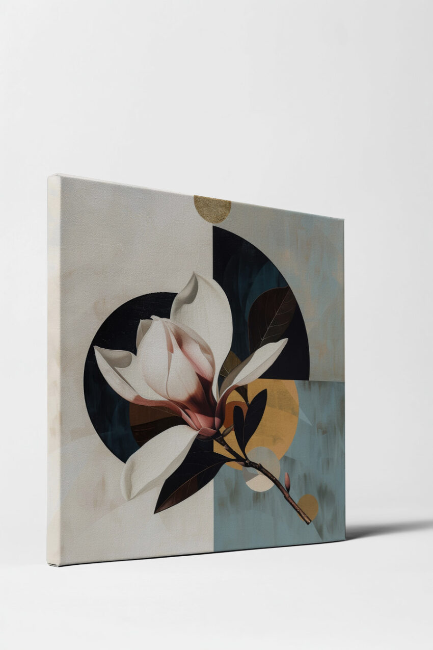 Grafik Poster Magnolie Blumenzweig harmonisch weiß