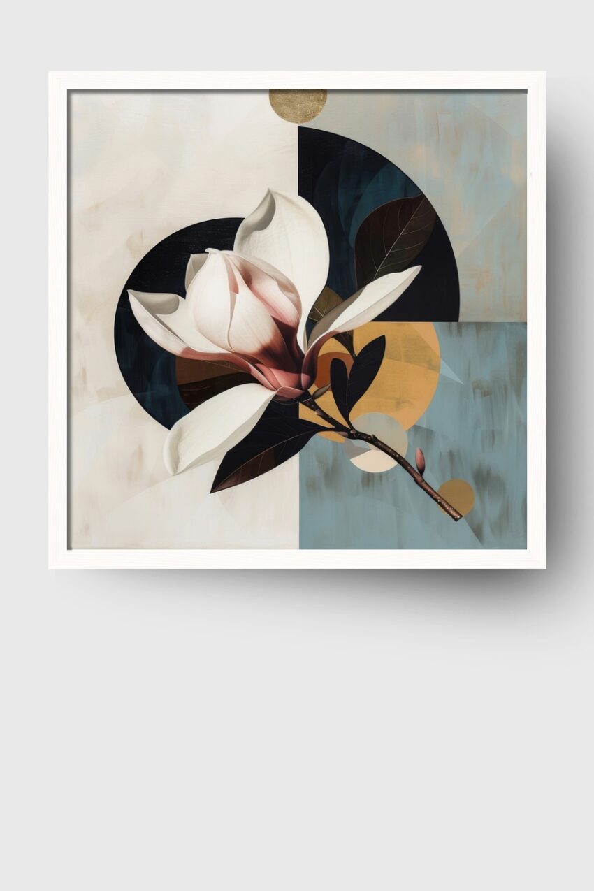Grafik Poster Magnolie Blumenzweig harmonisch weiß