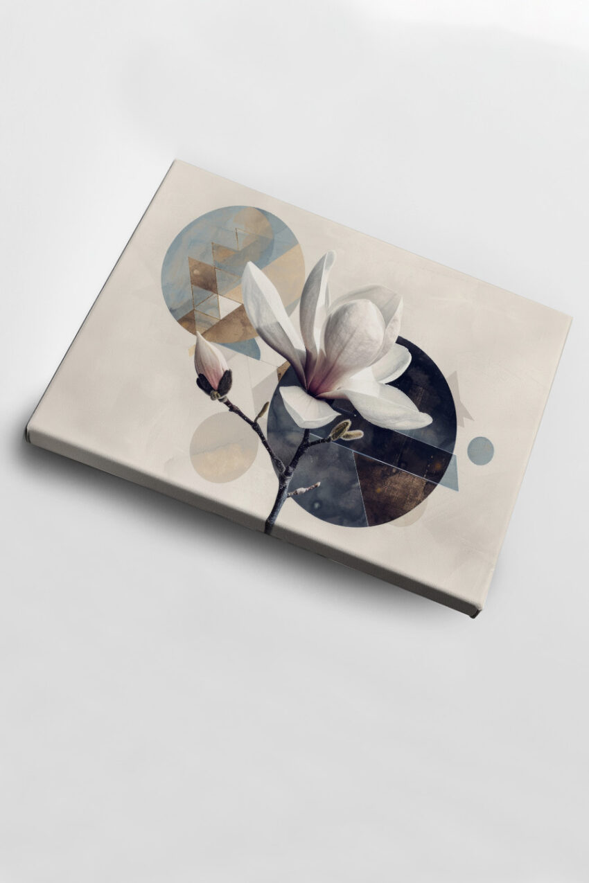 Grafik Poster Magnolie weiß geometrisch modern
