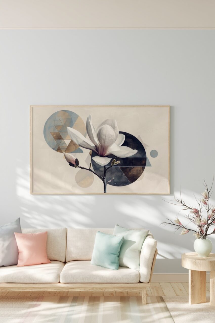 Grafik Poster Magnolie weiß geometrisch modern