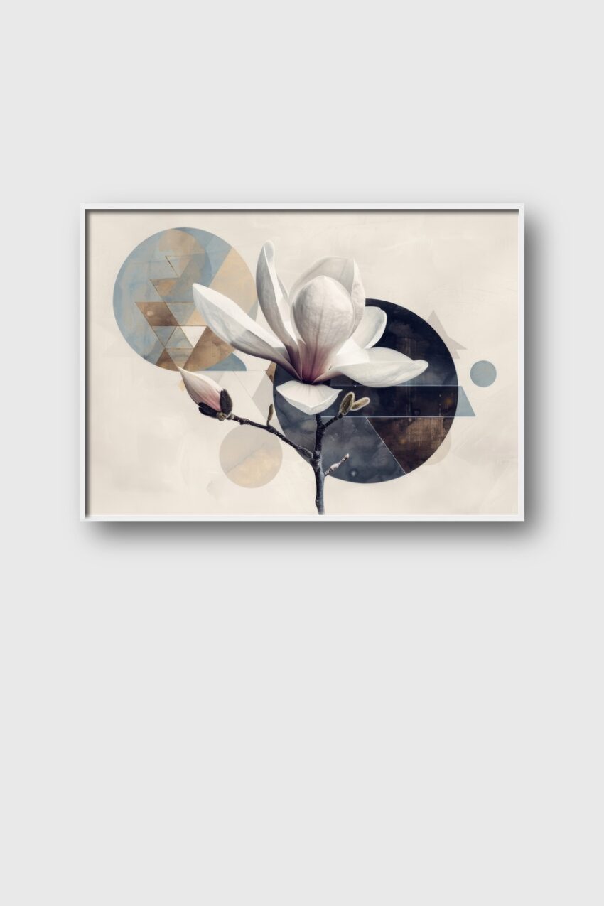 Grafik Poster Magnolie weiß geometrisch modern