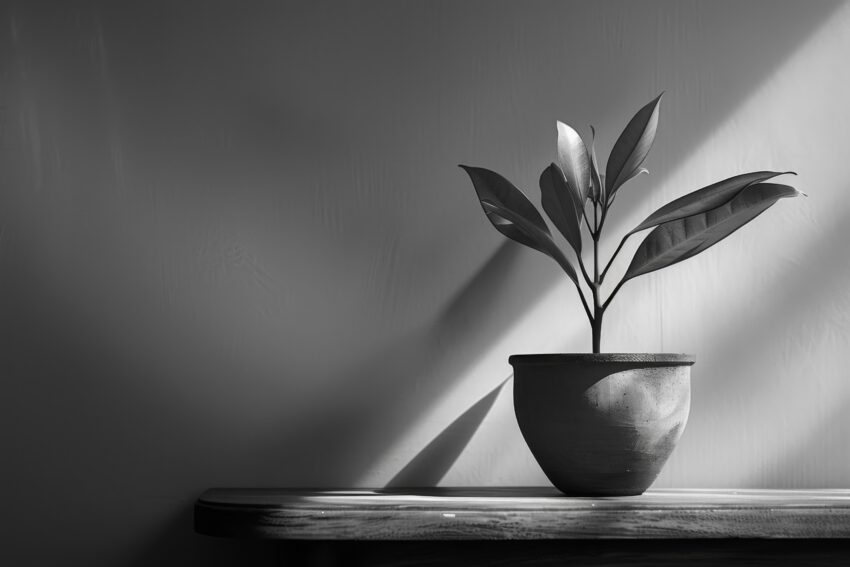 Fotografie Poster Pflanze minimalistisch schwarz-weiß