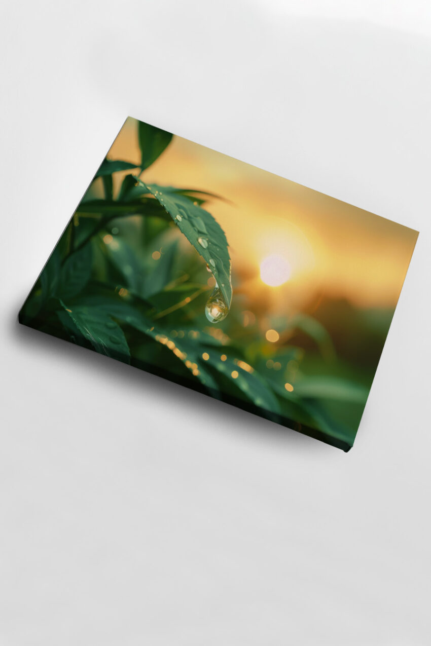 Fotografie Poster Tautropfen Blatt Morgentau grün