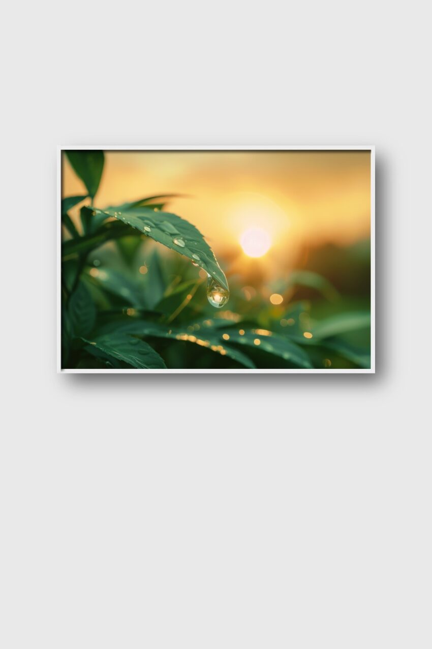 Fotografie Poster Tautropfen Blatt Morgentau grün