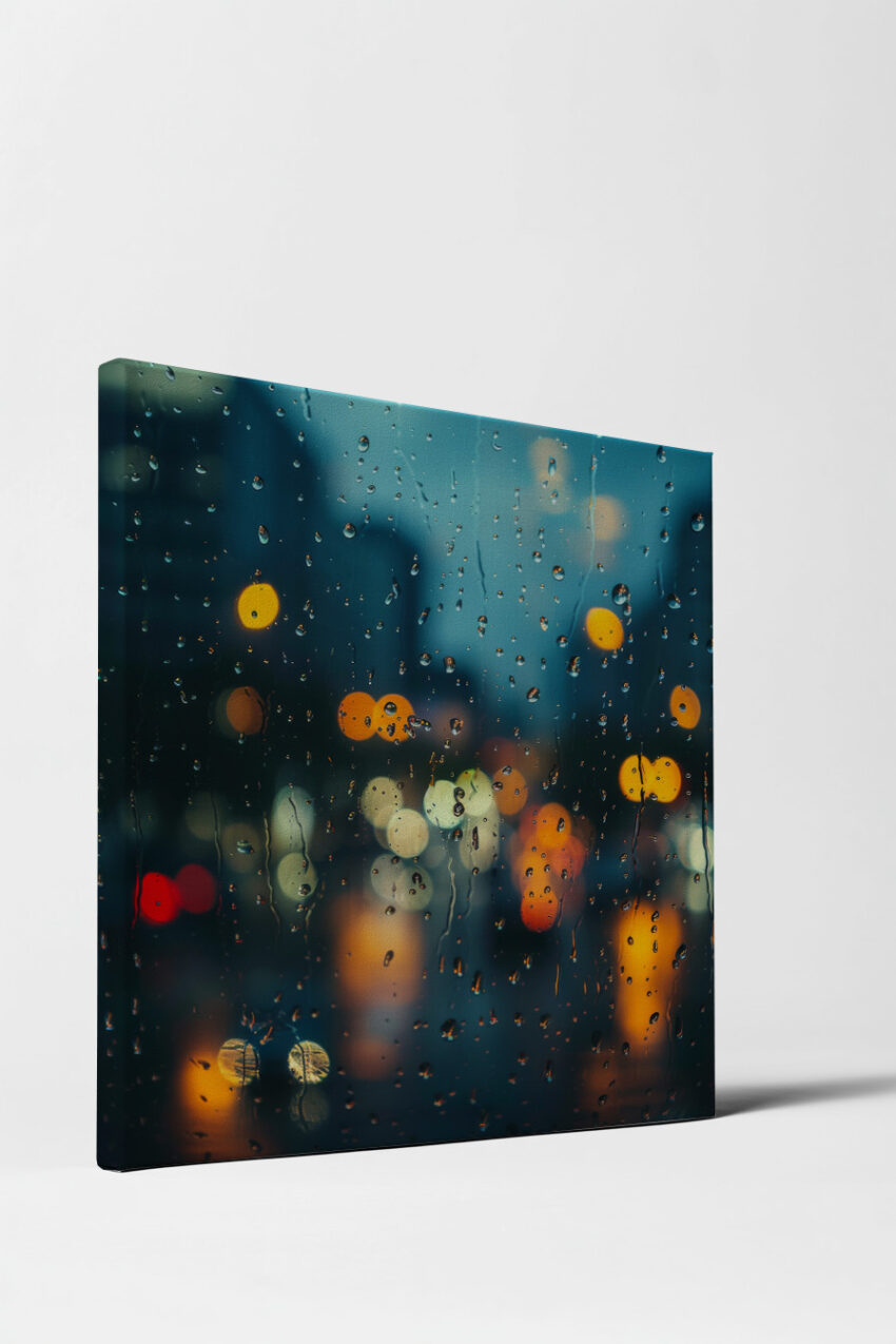 Fotografie Poster Regentropfen Fensterscheibe Abend Stadt Bokeh