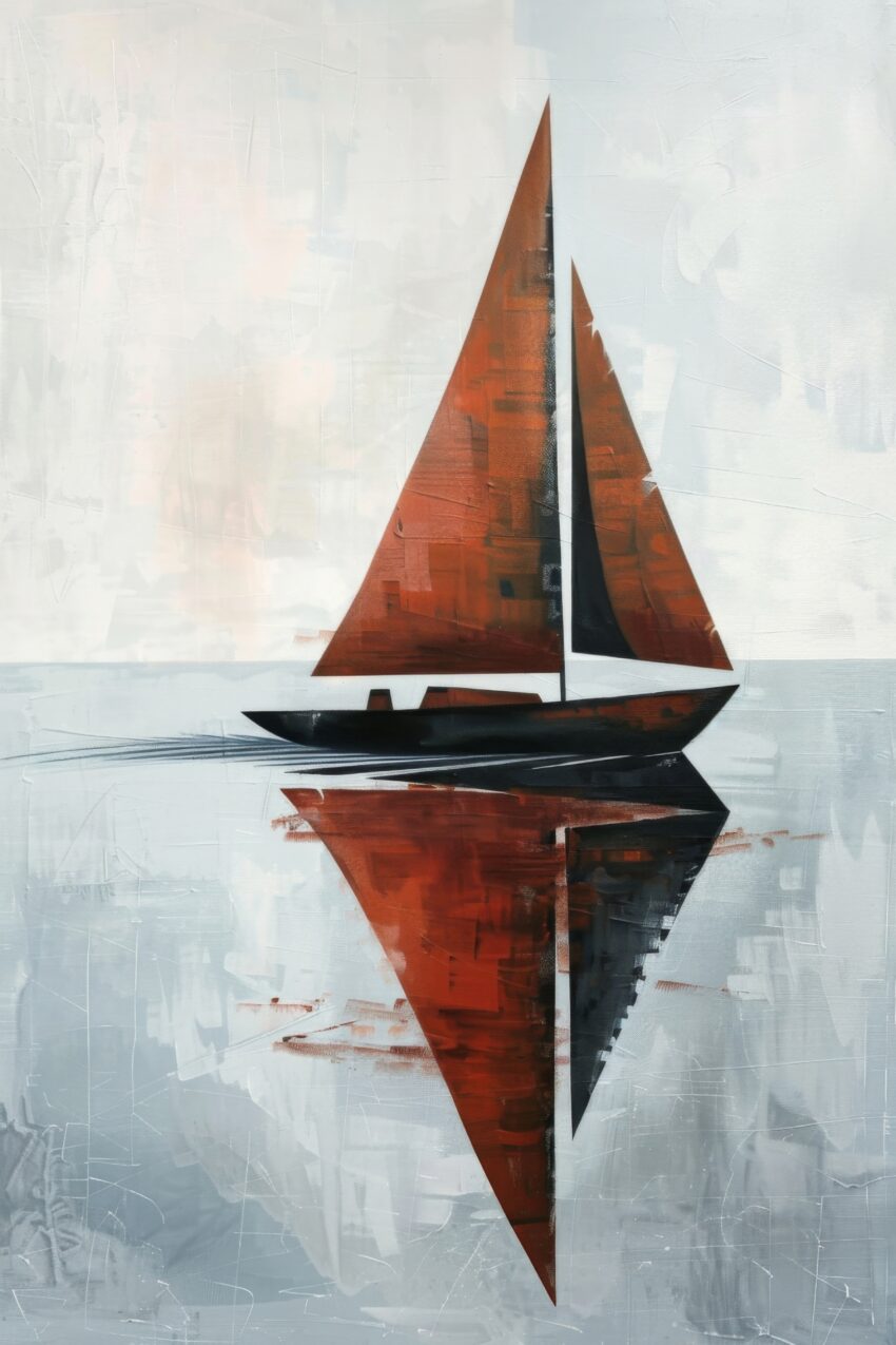 Malerei Poster Segelboot rot Spiegelung minimalistisch