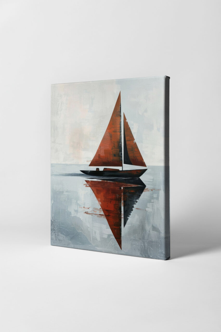 Malerei Poster Segelboot rot Spiegelung minimalistisch