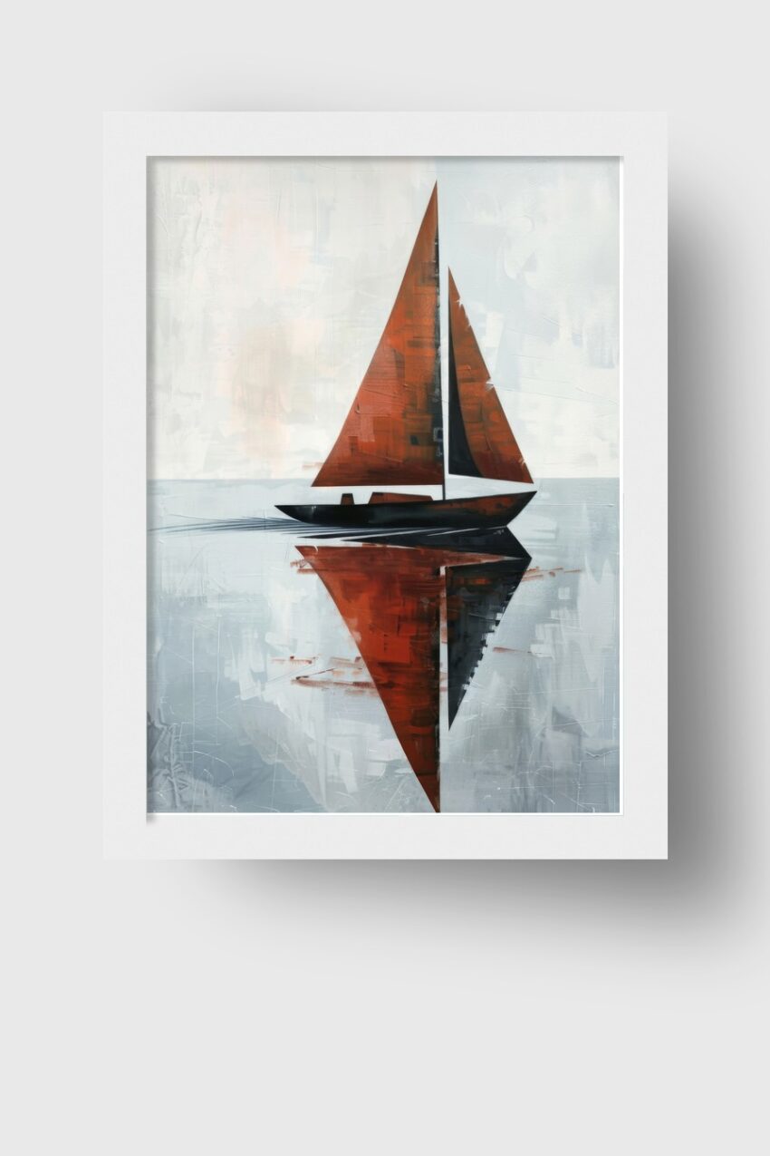 Malerei Poster Segelboot rot Spiegelung minimalistisch