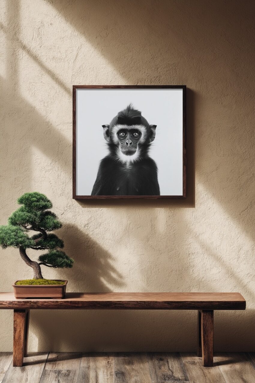 Fotografie Poster Schimpanse Porträt schwarz-weiß intensiv