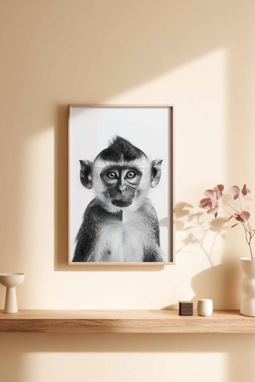 Fotografie Poster Pavian Nahaufnahme Schwarz-Weiß