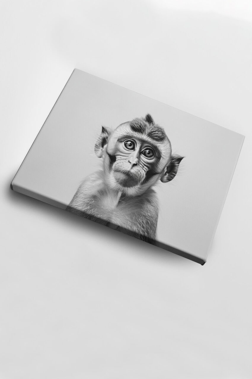 Fotografie Poster Jungaffe Schwarzweiß Gesicht Nahaufnahme