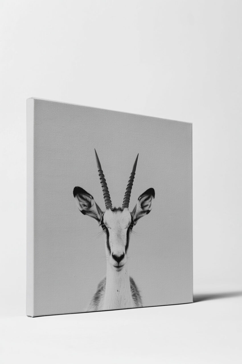 Fotografie Poster Antilope frontal schwarz-weiß minimalistisch