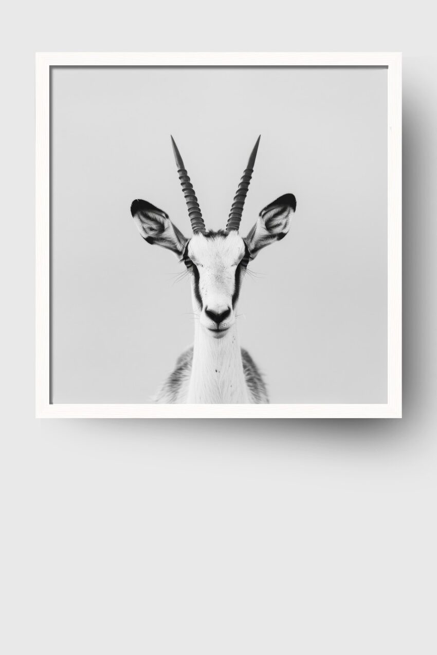 Fotografie Poster Antilope frontal schwarz-weiß minimalistisch