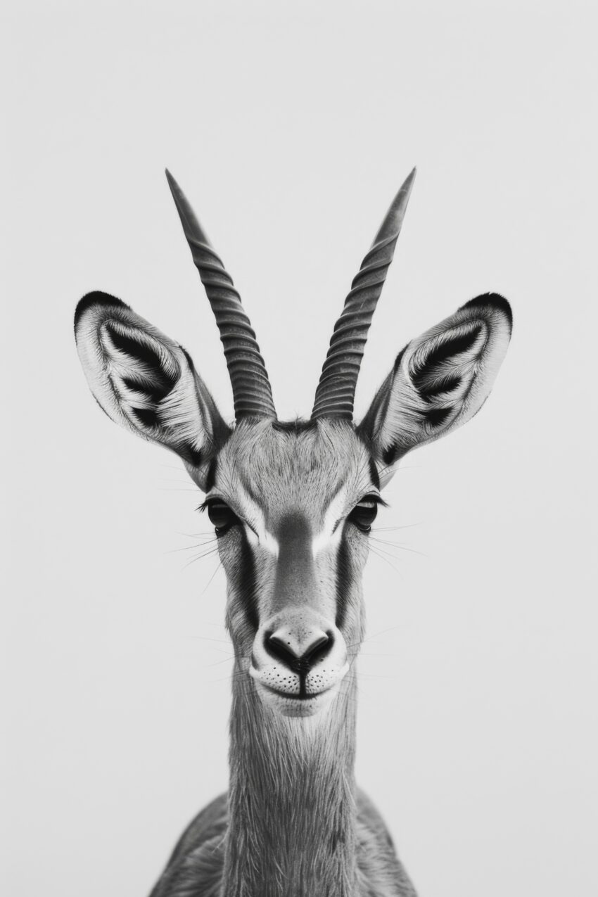 Fotografie Poster Antilope Kopf Hörner schwarz-weiß
