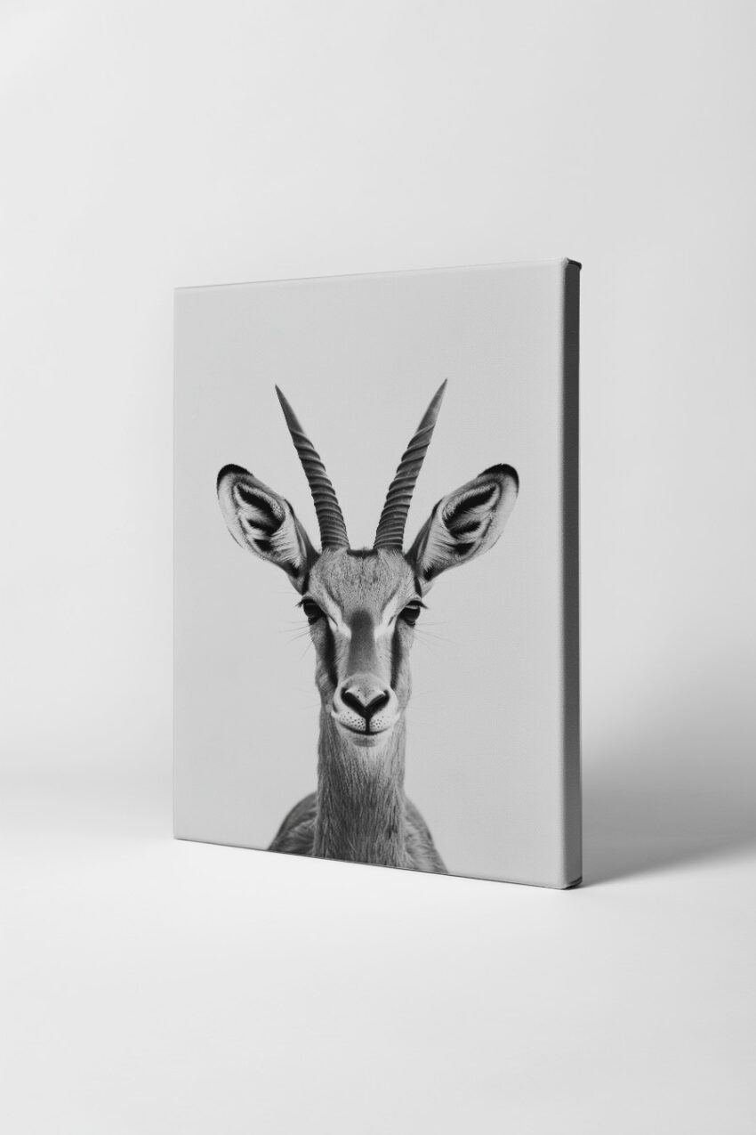 Fotografie Poster Antilope Kopf Hörner schwarz-weiß